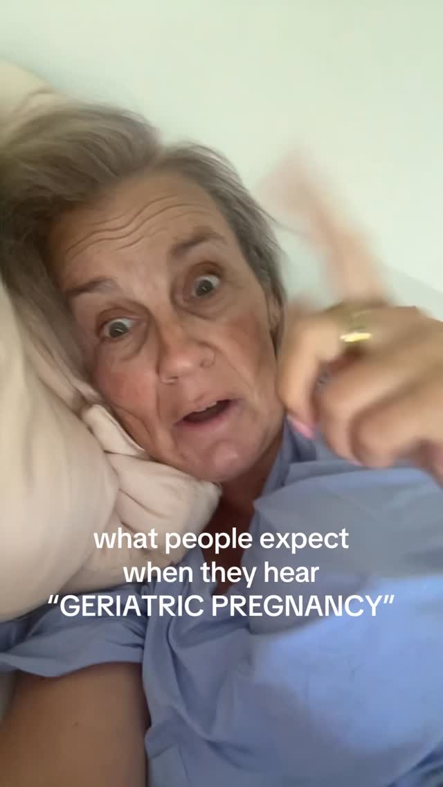 Instagram post by @angelalanter for Kindred Bravely. Caption reads: POV: Geriatric pregnancy or advanced maternal age....