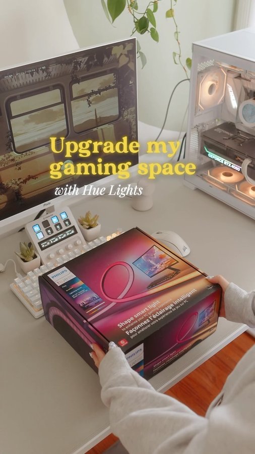 Instagram post by @gemzape for Philips Hue. Caption reads: [...] proper lighting with Hue lights 💡 👍....