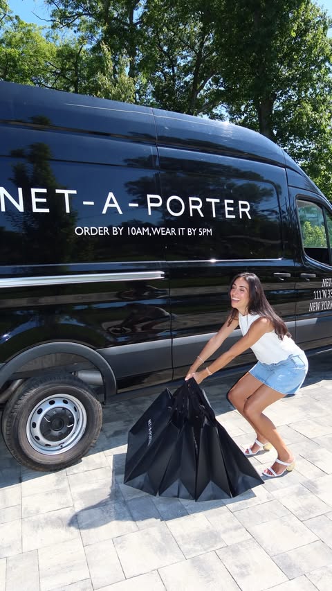 Instagram post by @styledbyshishi for NET-A-PORTER. Caption reads: Same-day @netaporter delivery to Monmouth County....
