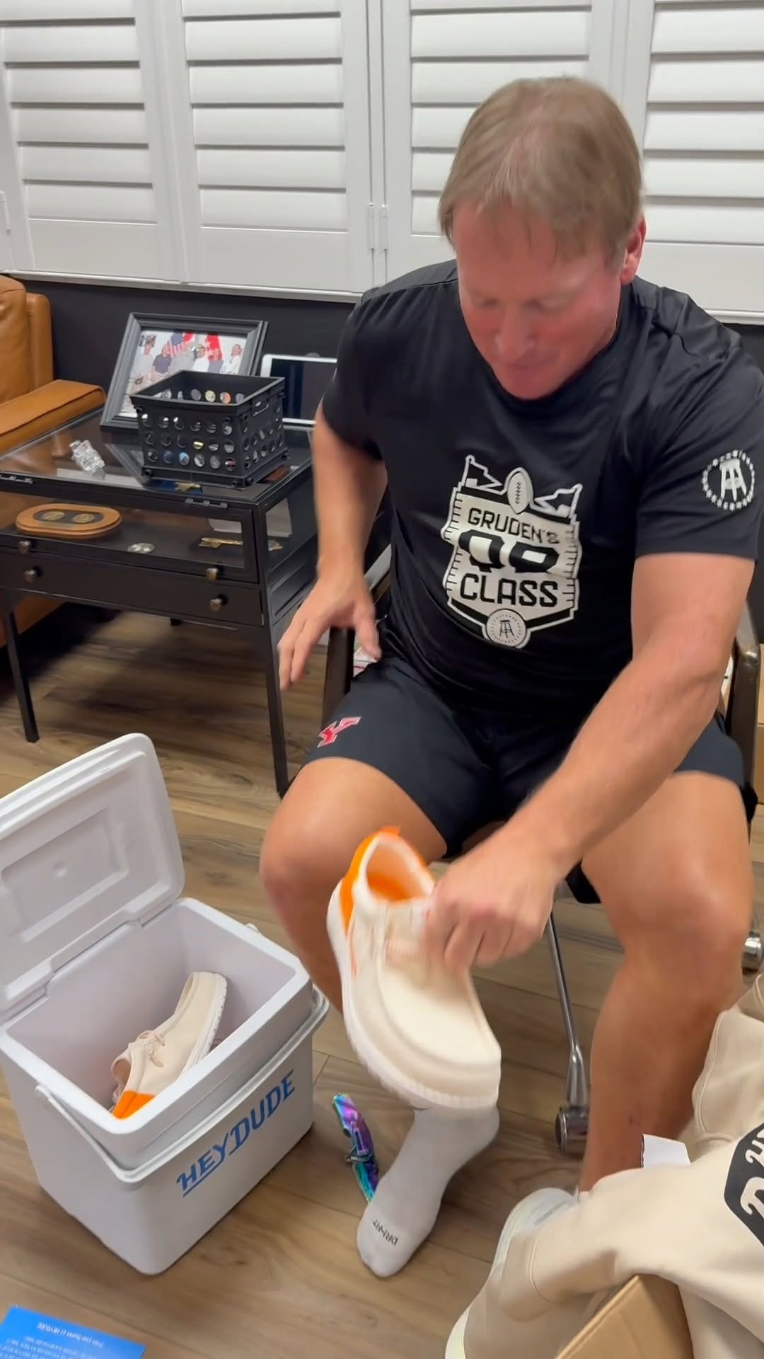 Instagram post by @barstoolgruden for HEYDUDE. Caption reads: [...] comes from my friends over at @heydude....