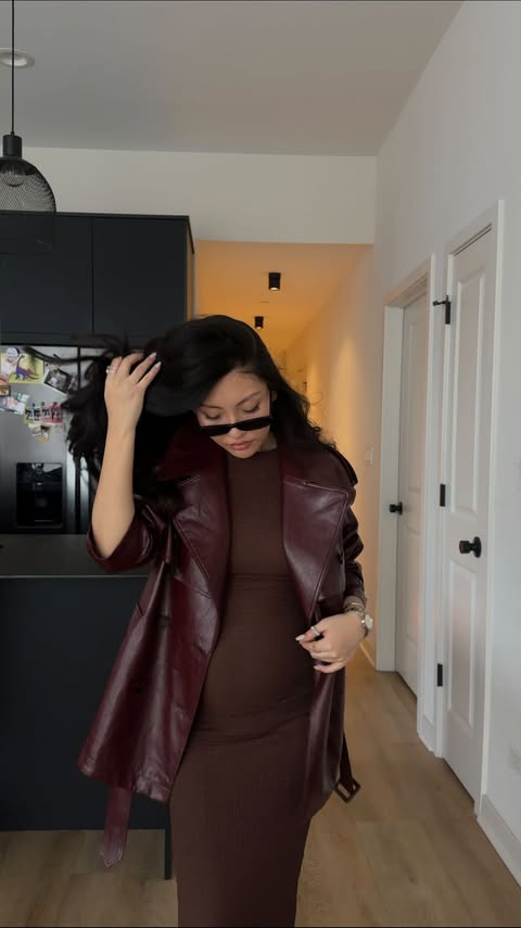 Instagram post by @rahmatova01 for Fabrique. Caption reads: [...] Day 💖 This Ostro leather trench from....