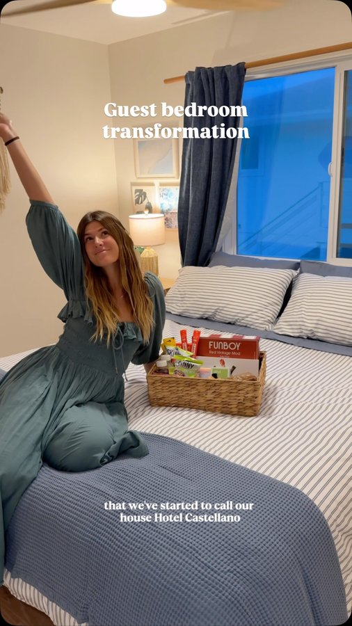 Instagram post by @maddiecastellano for Brooklinen. Caption reads: Hotel Castellano got a transformation! We have so....