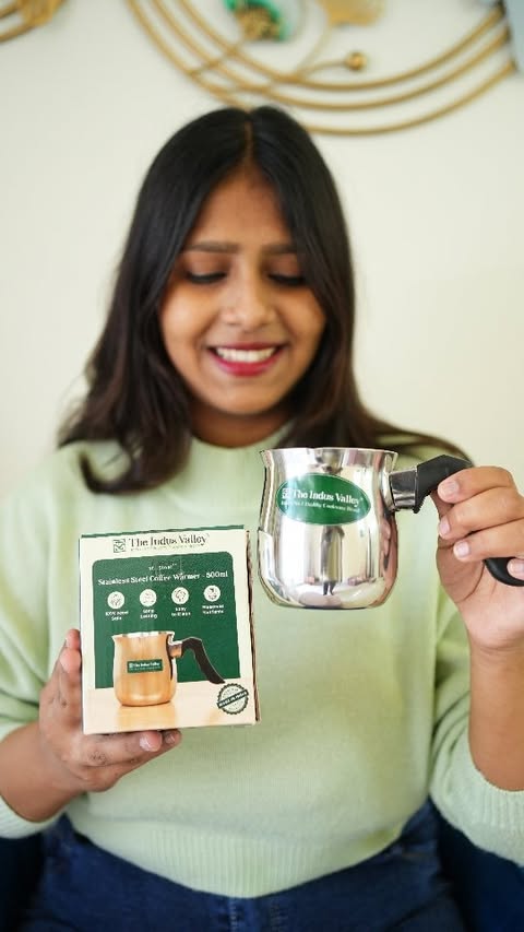 Instagram post by @vaibhavidwivedi for The Indus Valley. Caption reads: 💚 The Indus Valley – 100% Healthy Cookware ❤️....