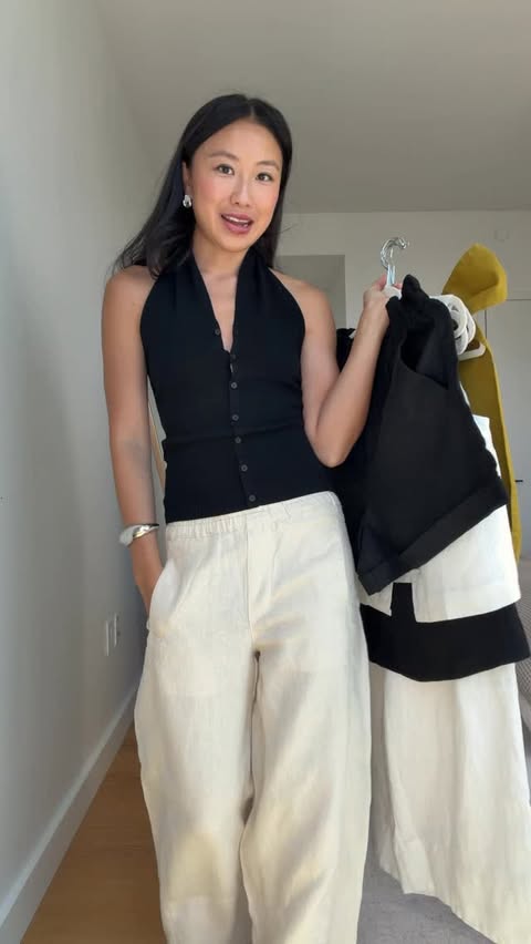 Instagram post by @judyxkam for Banana Republic. Caption reads: [...] not see through? Comment “link” cuz....
