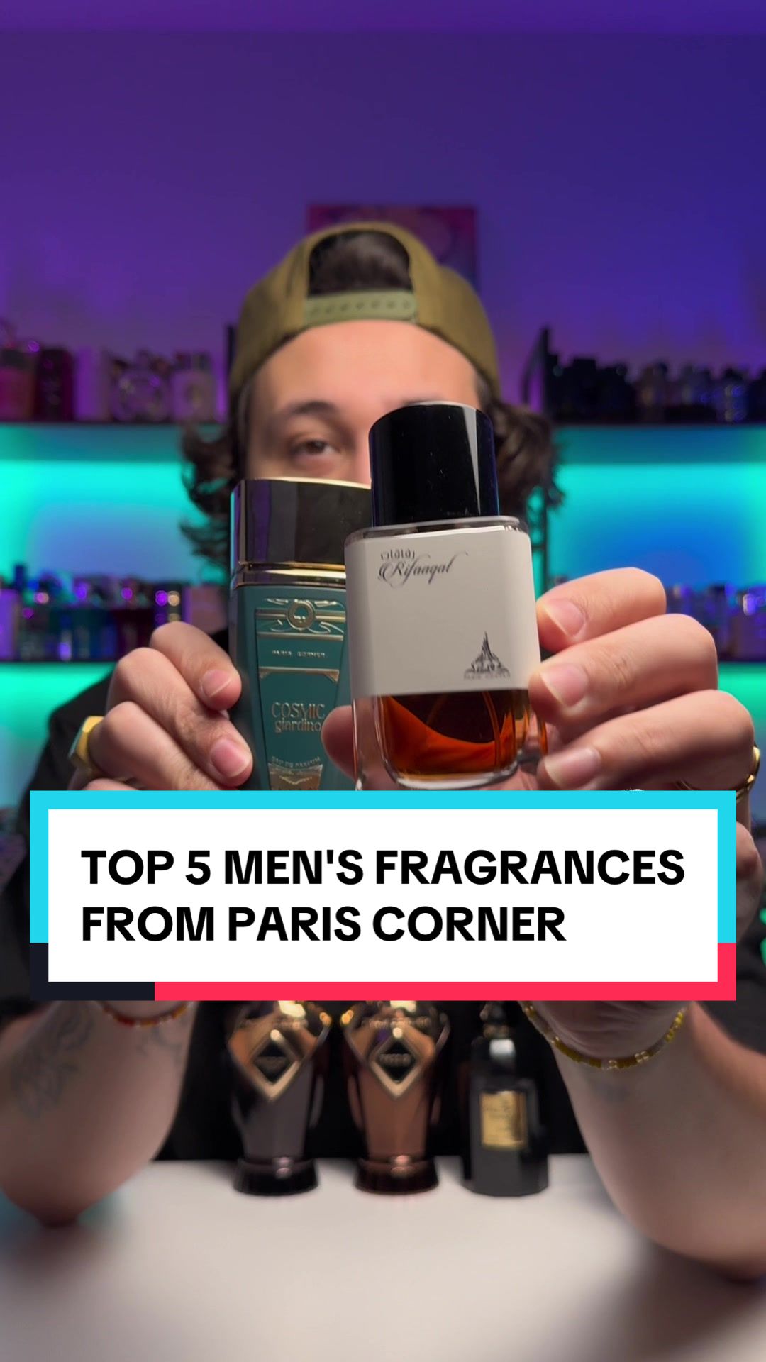 TikTok post by @dom.parfums for Aroma Concepts. Caption reads: Top 5 Men's Fragrances From Paris Corner 5. Paris....