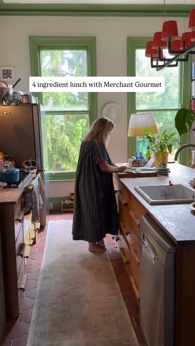 Instagram post by @thehouseupstairs for Merchant Gourmet. Caption reads: ad A quick and easy WFH lunch using....