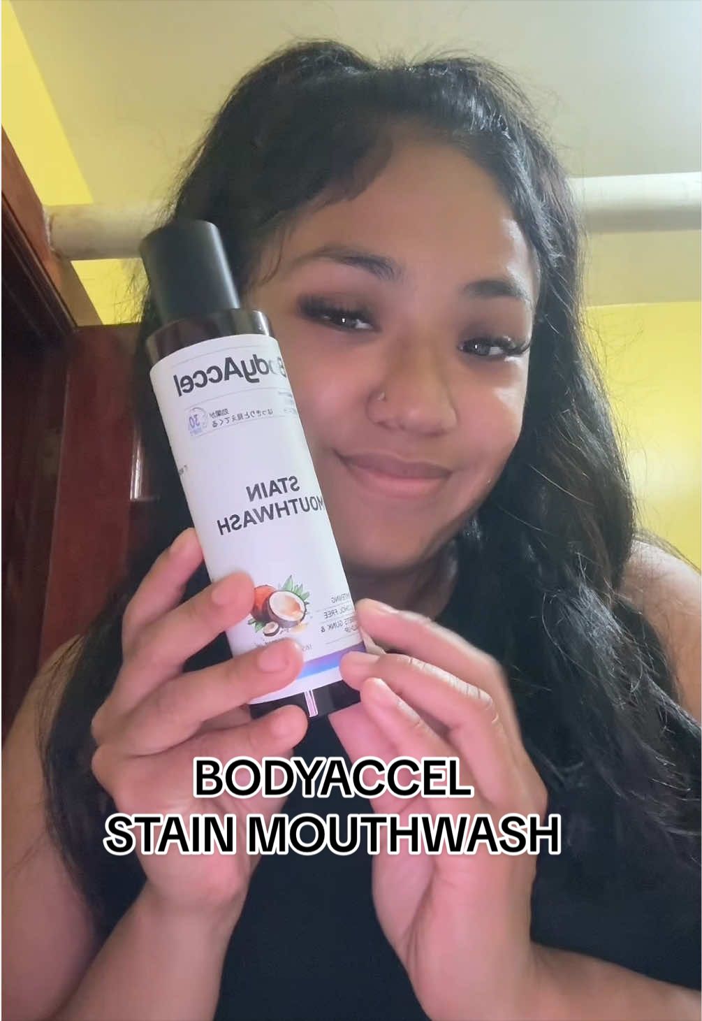 TikTok post by @y.bravoo_ for Bodyaccel. Caption reads: [...] to your old mouth wash & say HELLO to....