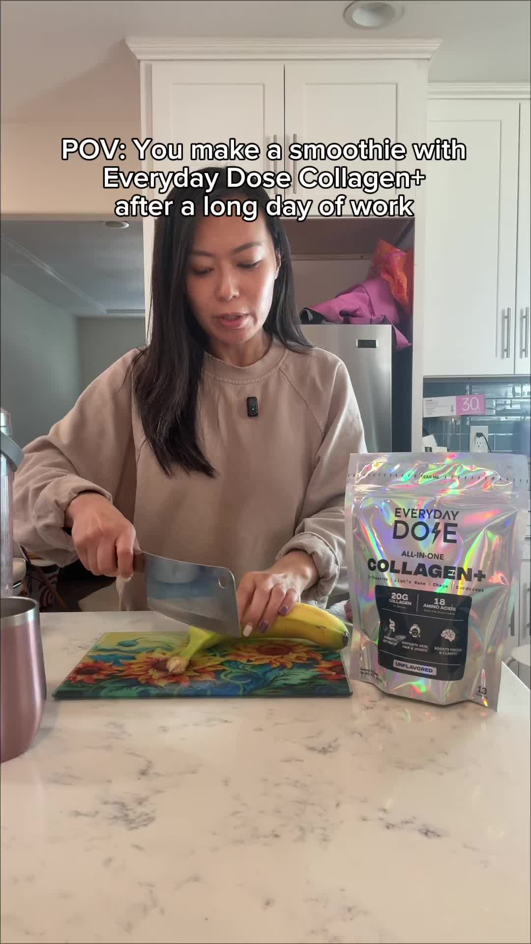 TikTok post by @grandpakittyy1 for Everyday Dose. Caption reads: Making a smoothie with everyday dose collagen+....