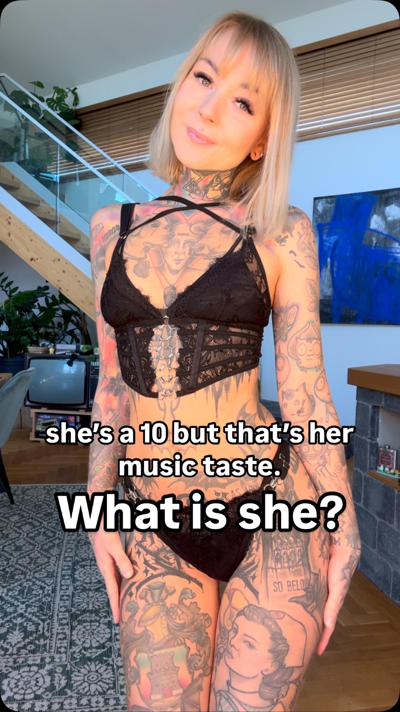 Instagram post by @kristy.von.kashyyyk for Thistle and Spire. Caption reads: Is listening to metal music a glow-up?
Undies....