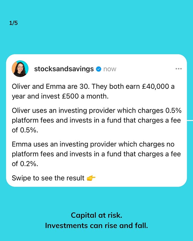 Instagram post by @stocksandsavings for Trading 212. Caption reads: [...] of choice is and has always been Trading 212....