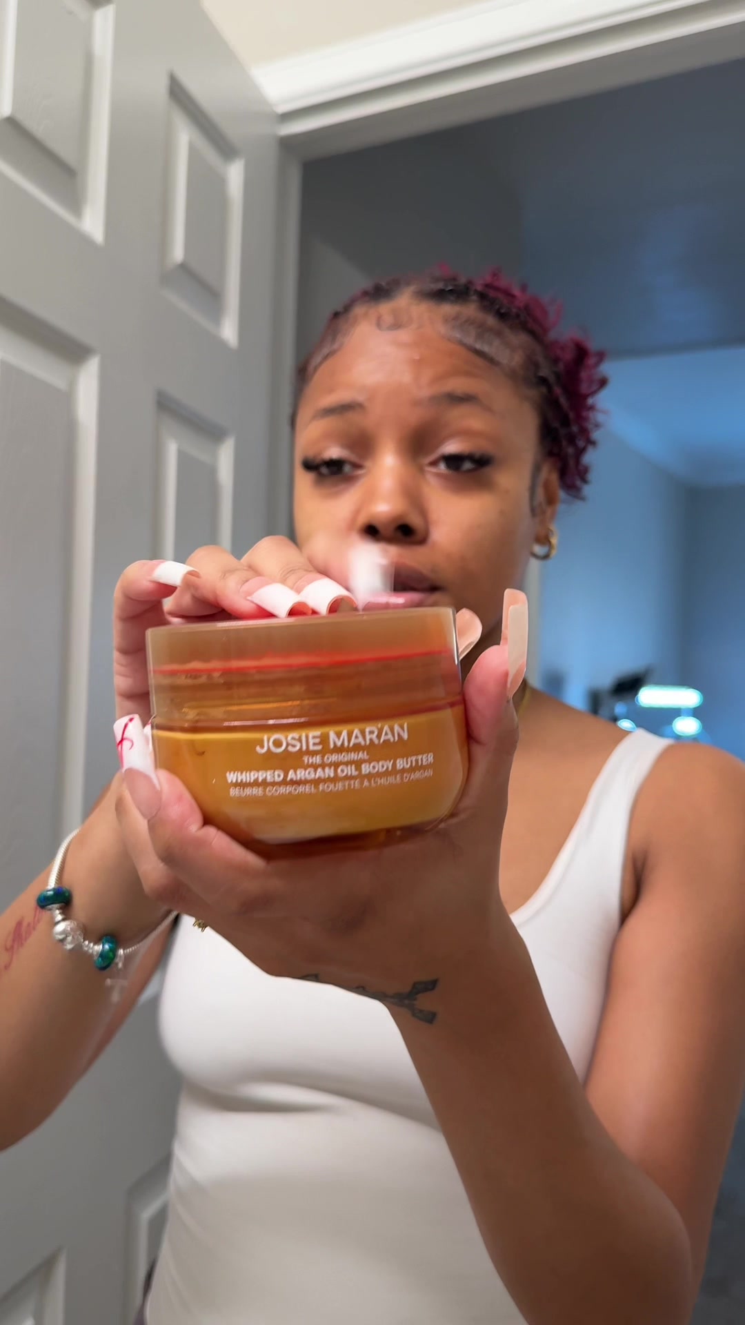 TikTok post by @starringlexis for Oakcha. Caption reads: [...] Maran body butter @Palmer's body oil &....