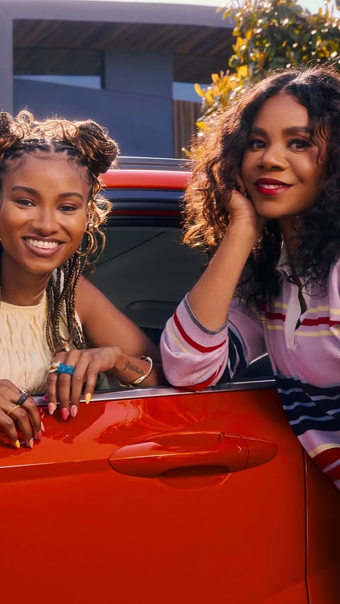 Instagram post by @morereginahall for Hyundai Worldwide. Caption reads: Showing off her brand-new Hyundai Kona and I’m....