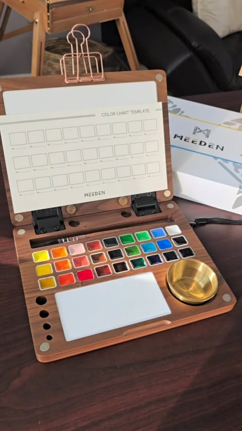 Instagram post by @anna_n_studio for MEEDEN ART. Caption reads: ✨ Unboxing my new MEEDEN watercolor palette!
The....