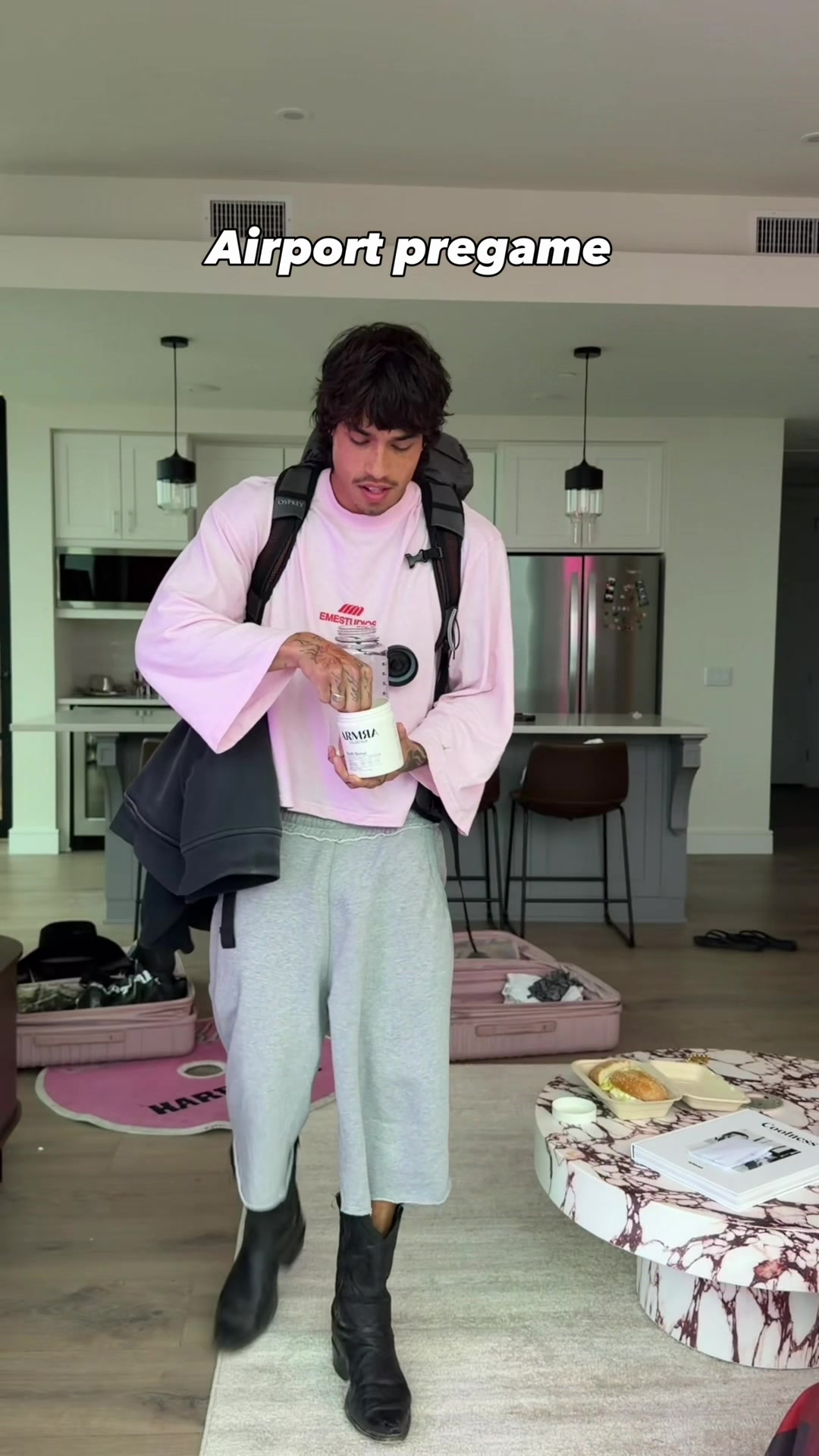 TikTok post by @noah.rolette for ARMRA. Caption reads: ARMRA Colostrum pre flight fuel thanks to [...].