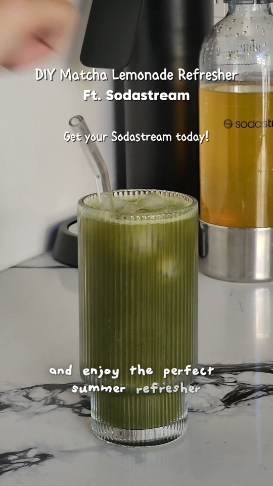 Instagram post by @sanfoodiego for SodaStream. Caption reads: Summer drink inspo: Matcha Lemonade Refresher....