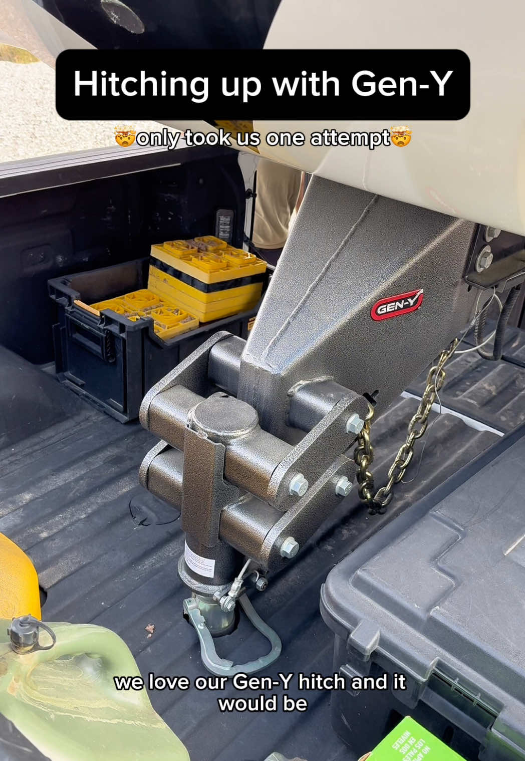 TikTok post by @winn_on_the_road for GenY Hitch. Caption reads: One attempt and we’re rolling!!!  I think the most....