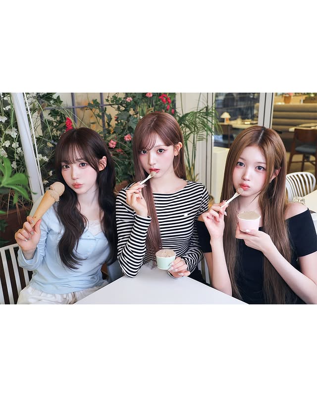 Instagram post by @triplescosmos for Shiseido Professional. Caption reads: 🍦 #CaramelCream #tripleS #트리플에스.