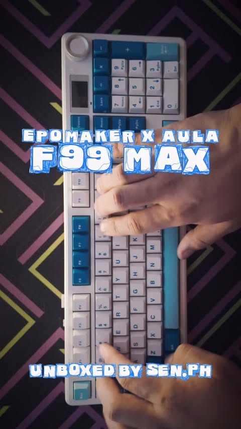 Instagram post by @samuelnarbuada for Epomaker. Caption reads: @EPOMAKERkeyboard X @AULA.gear F99 MAX with [...].