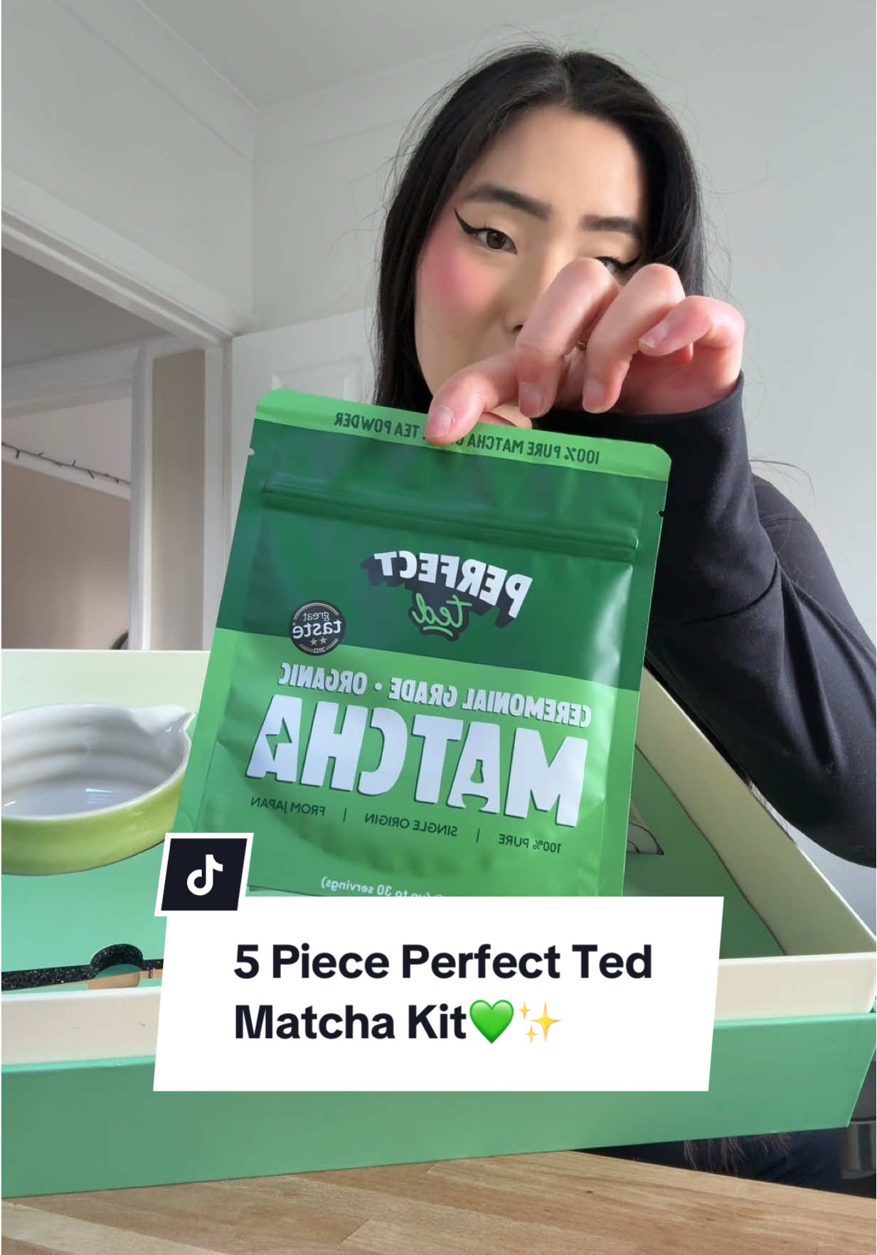 TikTok post by @xkellywongx for PerfectTed. Caption reads: brand new matcha kit from @PerfectTed 💚✨ now....
