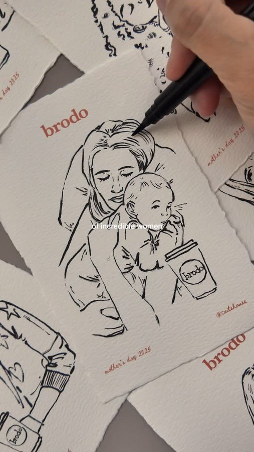 Instagram post by @caitshouse for Brodo. Caption reads: 25 portraits for 25 incredible moms at....