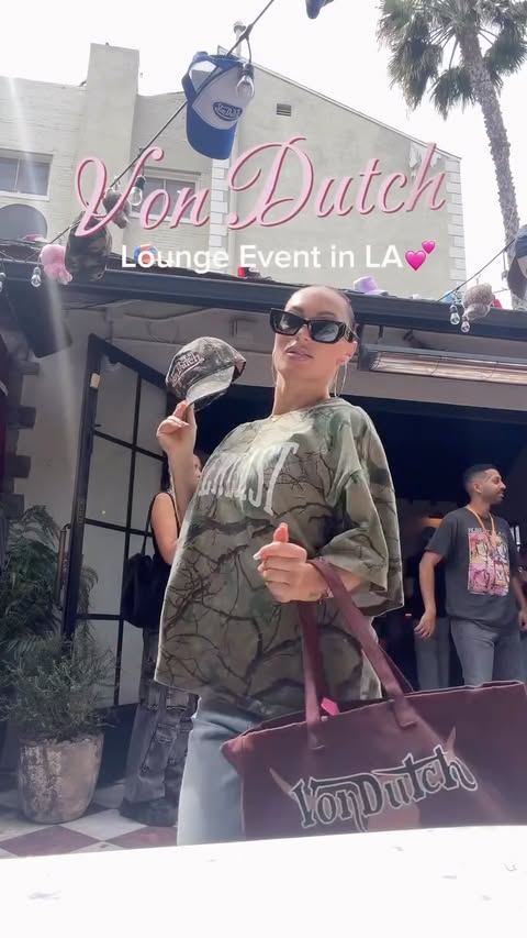 Instagram post by @latina_rusin for Von Dutch. Caption reads: @vondutch 💕🇺🇸 Thank you @twenty25ent 🫶🏾 [...].