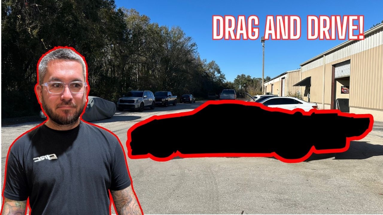 YouTube post by @CJRaceCars for AG1. Caption reads: Mullet Looks INSANE with "Big Tires" First time on....