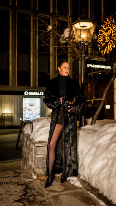 Instagram post by @jadehollandcooper for Holland Cooper. Caption reads: Evenings in the snow, in chic....