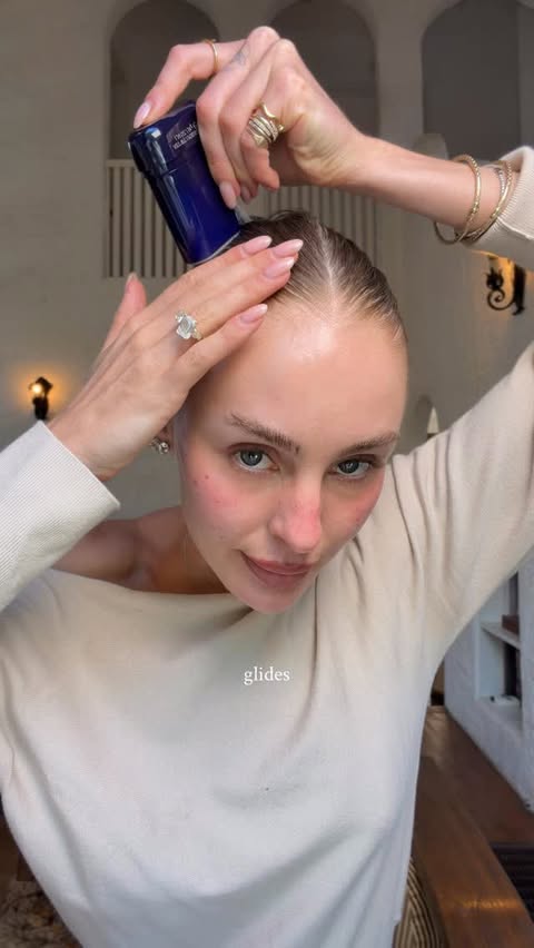 Instagram post by @jadeswildparty for Oribe. Caption reads: @oribe 's new Supershine Smoothing Wax Stick is....