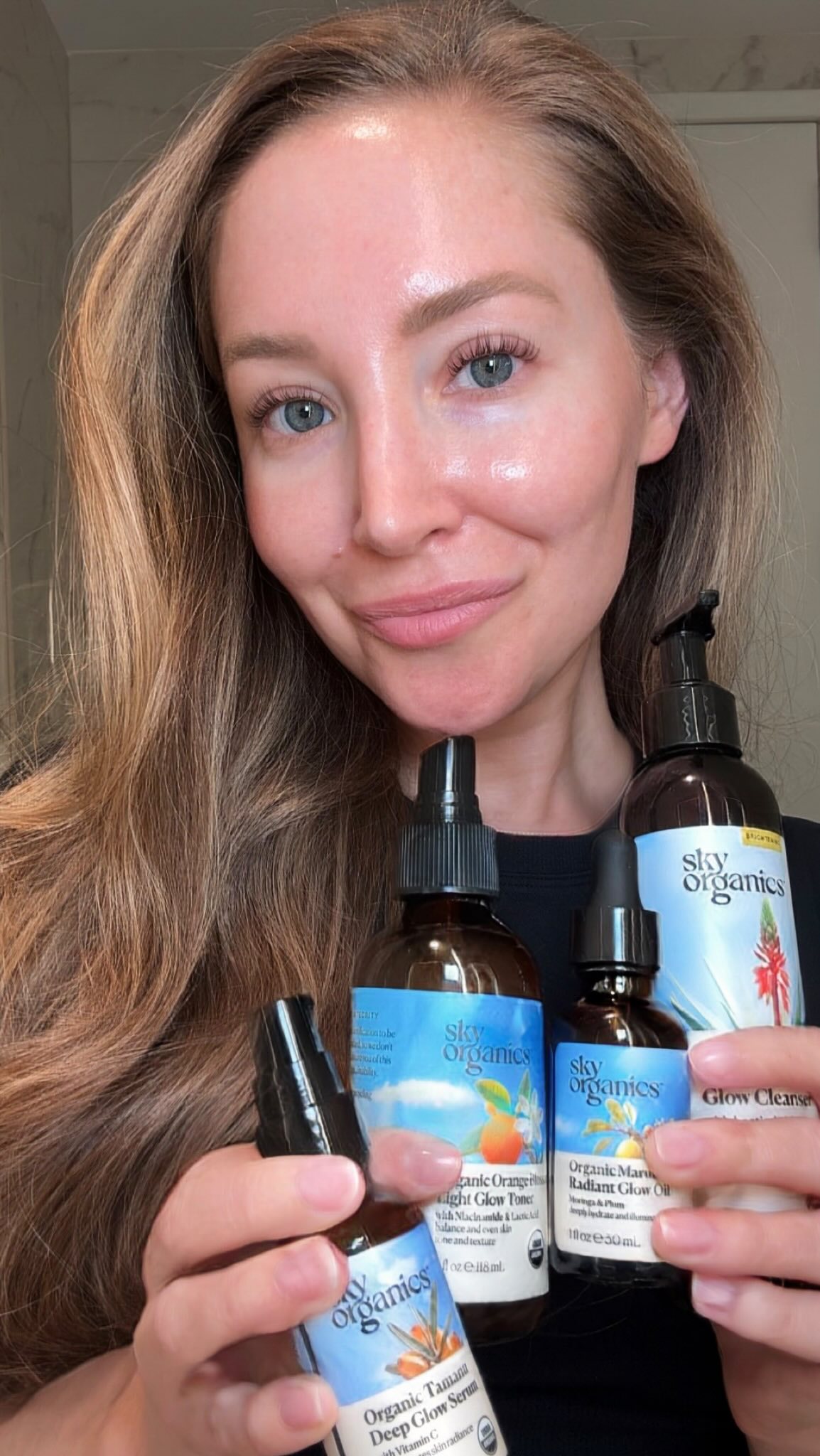 Instagram post by @jillian.gottlieb for Sky Organics. Caption reads: Testing the NEW skincare line from @skyorganics.us....