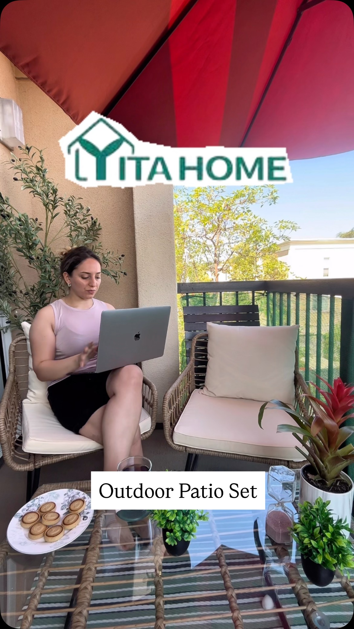 Instagram post by @amyboylu for YITAHOME. Caption reads: Back to chillin’ in style! ☀️🍃
My little patio....