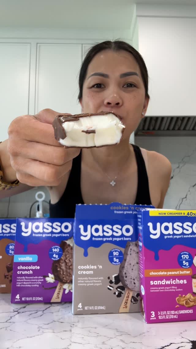 Instagram post by @alissanguyen_ for Yasso. Caption reads: I organized my freezer and made sure our family’s....