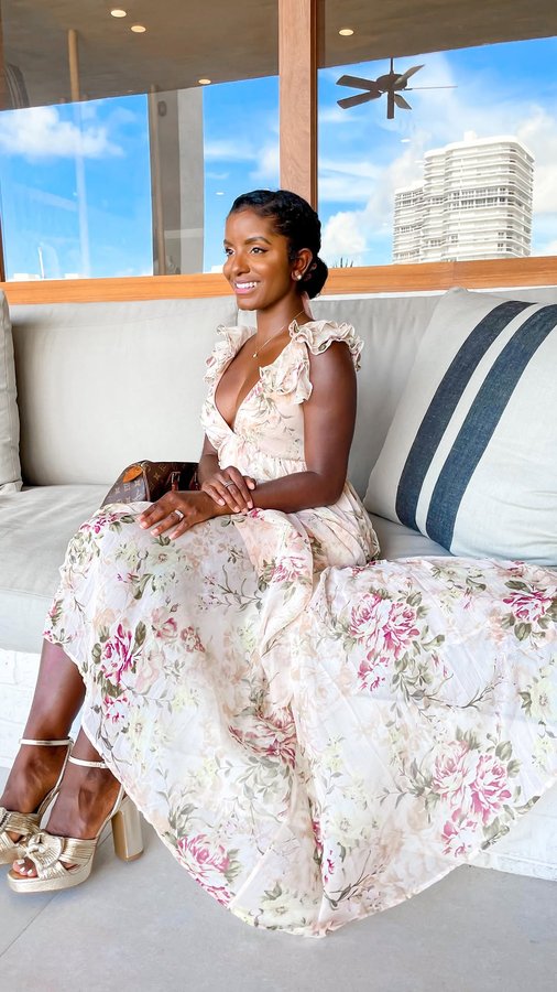 Instagram post by @cammpie for Red Dress. Caption reads: New hair style! New dress! New shoes! Forever....