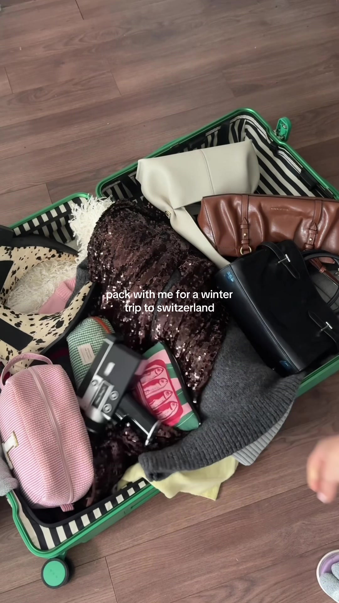 TikTok post by @ligorbunova for Monos. Caption reads: swiss alps here i go!!!✈️ my new @Monos is making....