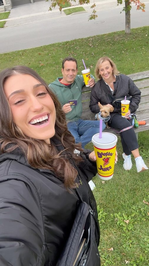 Instagram post by @kiss1023wpg for Booster Juice. Caption reads: Booster Juice x Family Time 🤝 Booster Juice is....