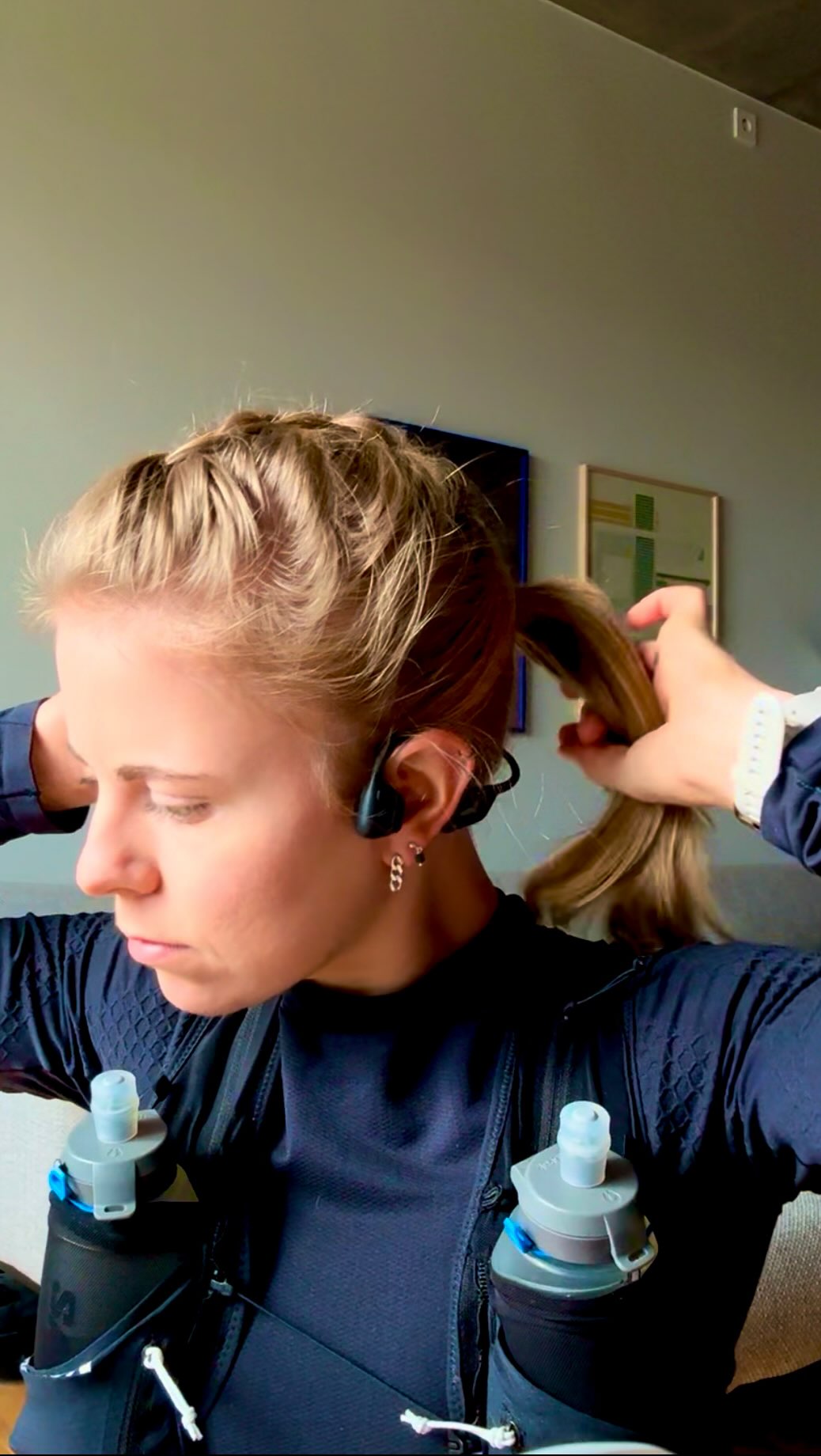 Instagram post by @sophialaukli for Shokz. Caption reads: the most generic training day, my favorite part of....