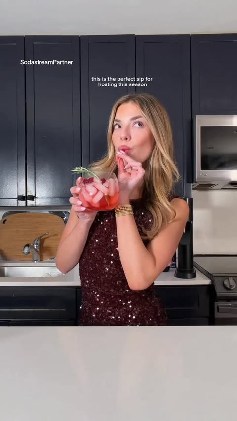 Instagram post by @kitkeenan for SodaStream. Caption reads: Keeping my holiday hosting simple with a lighter....