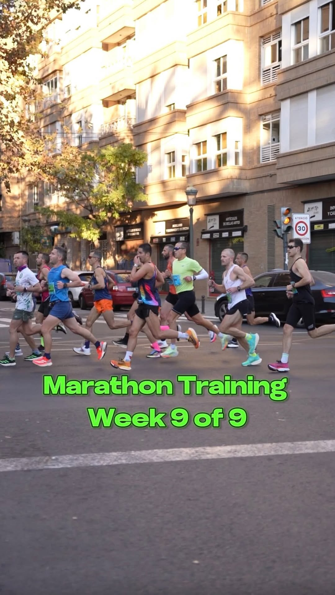 Instagram post by @coachtommy.nrg for SOAR Running. Caption reads: Marathon Training Week 9 of 9 Race week: project....