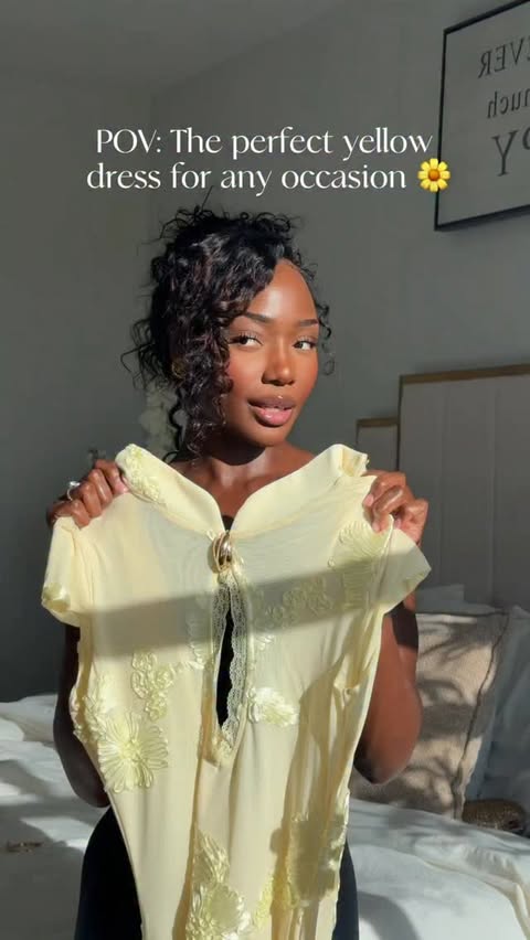 Instagram post by @kpehefaith for Mew Mews. Caption reads: @mewmewsofficial with this gorgeous yellow dress.....