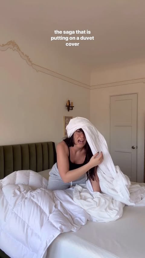 Instagram post by @beccabastos for Brooklinen. Caption reads: [...] to sacrifice your inner peace with....