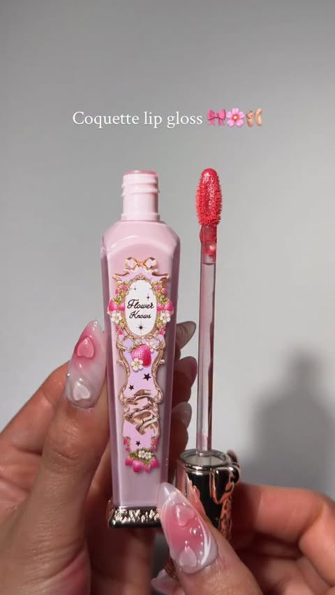 Instagram post by @sairasglam for Flower Knows. Caption reads: [...] pink lip gloss for everyday 🎀....