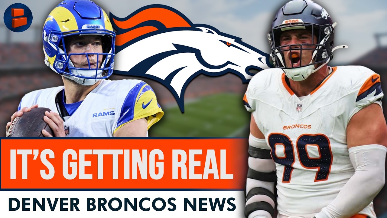 YouTube post by @BroncosTV for PrizePicks. Caption reads: [...] vs. the Los Angeles Rams! Sign up for....
