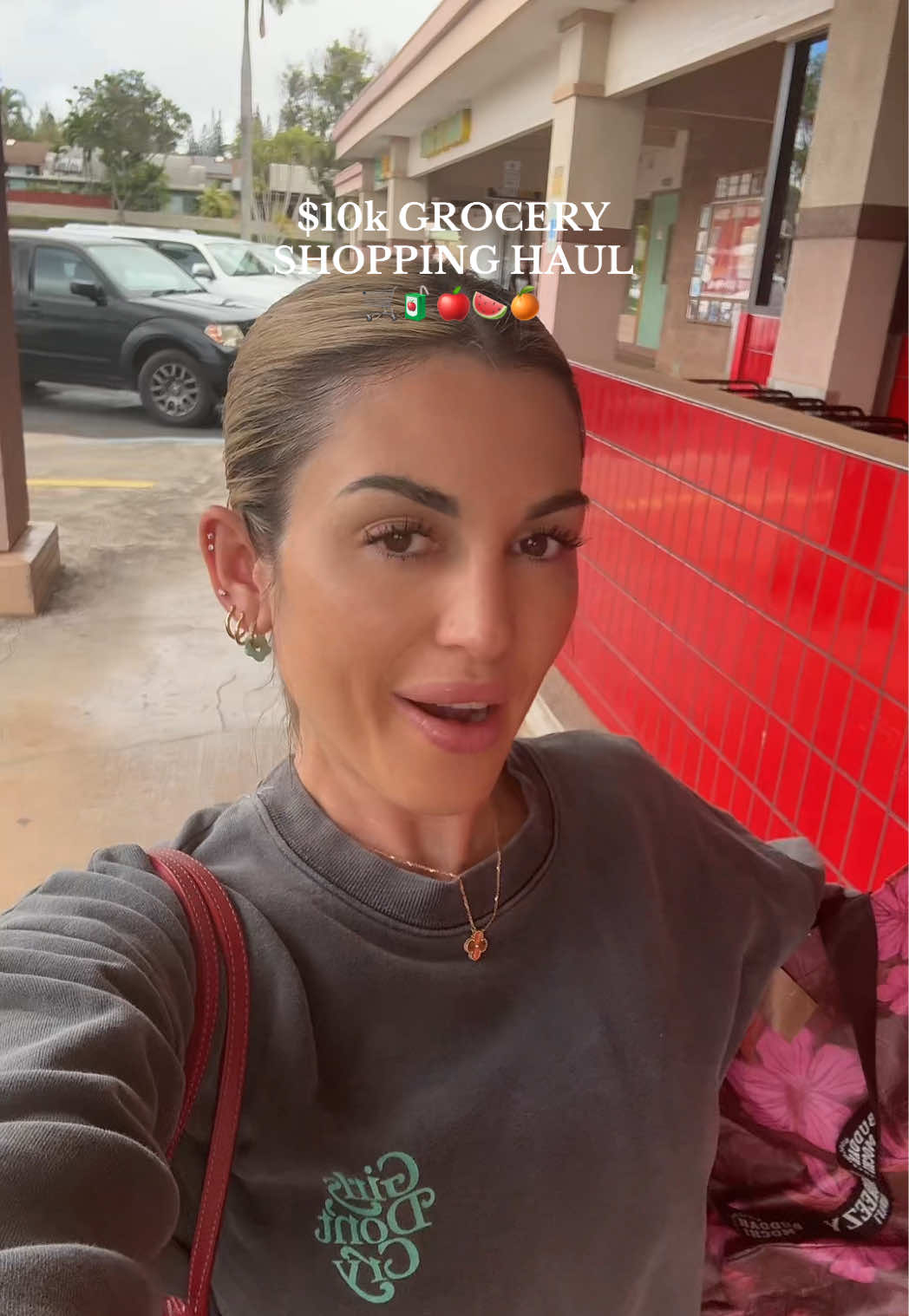 TikTok post by @kyliexpark for Safeway. Caption reads: ANOTHER EXPENSIVE GROCERY TRIP🛒🍎🍓🧅🥩🍉🥝....