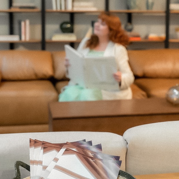 Instagram post by @kate_romanoff for Burrow. Caption reads: [...] space. Stepped into the newly refreshed....