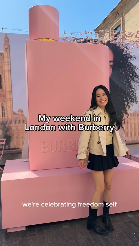 Instagram post by @lizzymwong for Burberry. Caption reads: [...] to London for the first time ever with....