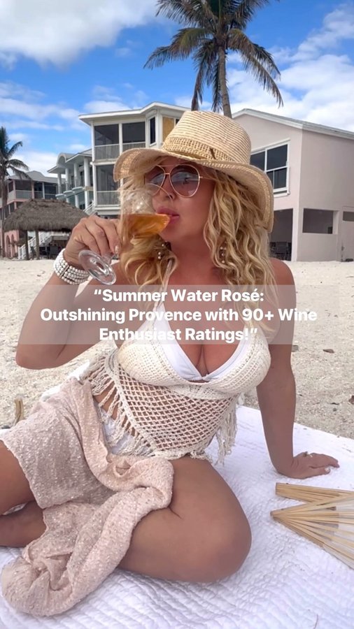 Instagram post by @theblondeblueeyedtraveler for Summer Water. Caption reads: 🏖️Summer Water Rosé: Outshining Provence with 90+....