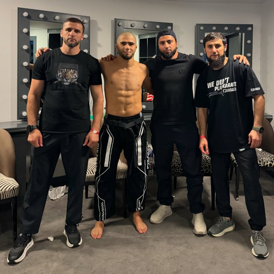 Instagram post by @mokaev_muhammad for Venum. Caption reads: [...] prep ❤️ Shout out to my sponsors @khkmma....