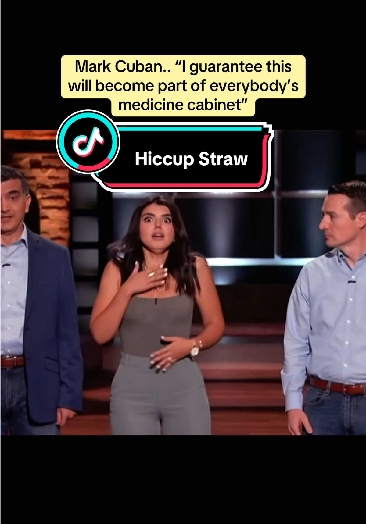 TikTok post by @nathanknows7 for HiccAway. Caption reads: Shark tank approved hiccup straw by @HiccAway -....
