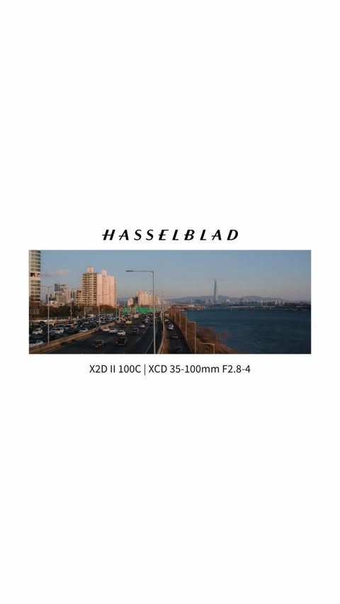 Instagram post by @bli2s_ for Hasselblad. Caption reads: #제작지원 @hasselblad로 담은 서울의 랜드마크 오랜만에 한강 풍경을 담고....