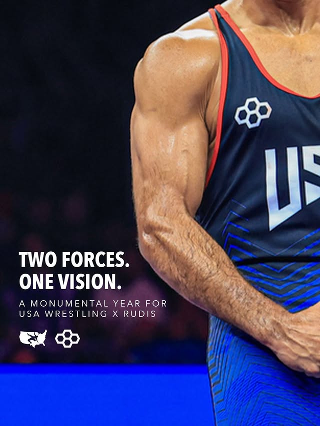 Instagram post by @usawrestling for RUDIS. Caption reads: Honored to Serve Wrestling and Partner with....