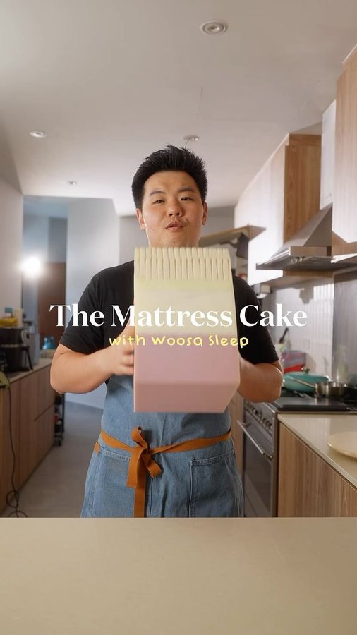 Instagram post by @thepantryboy for Woosa Sleep. Caption reads: @woosasg challenged me to make a cake that’s just....